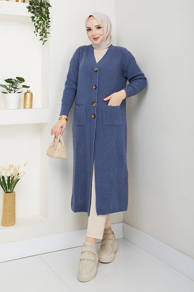 Pamuk Butik Women's Buttoned Pocket Knitwear Loose Cardigan