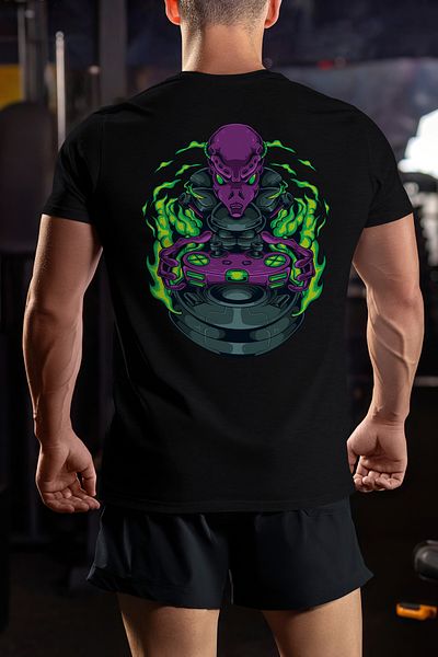 StoryGift Romania Men's T-Shirt Alien, Sci, Fi, Flames, Joystick, Controller, Gaming, With Stg Print