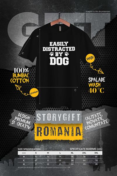 StoryGift Romania Men's T-shirt for those who are easily distracted by dogs with text in English STG