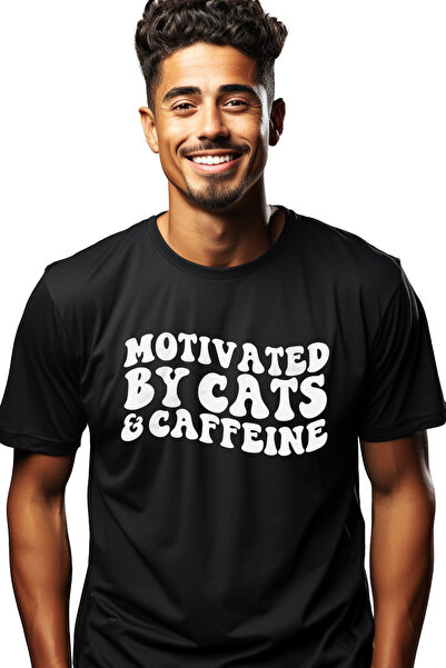 StoryGift Romania Tricou Barbati cu mesajul "Motivated by cats & caffeine" - ...