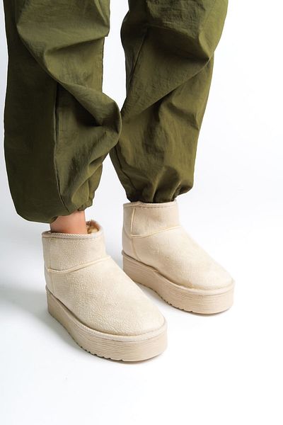 Zerenyus Κοντές γυναικείες μπότες Amelia Laceless Thick Sole με Γούνα Εσωτερικά - Suede Cream