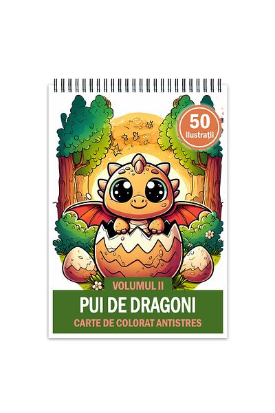 Legendary Gifts Carte de colorat antistres, 50 de ilustrații Pui de dragon - Volumul II, 106 pagini