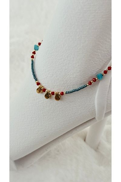 GM TAKI Colorful Bead Summer Anklet with Gold Drop Tip