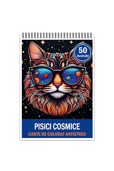 Legendary Gifts Carte de colorat antistres, 50 de ilustrații cu pisici cosmice, Format: A4,