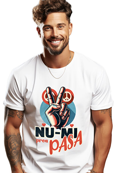 StoryGift Romania Tricou Barbati nu mi prea pasa, semnul pace, relaxare cu im...