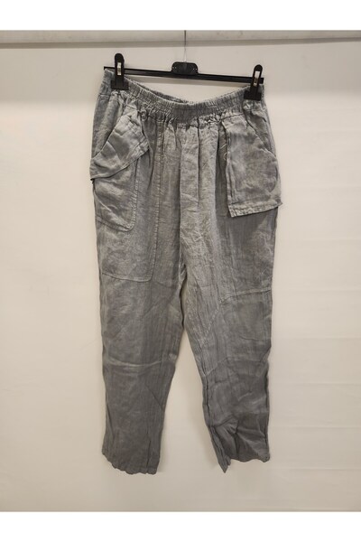 della moor Gray Women's Italian Slim Fit Straight Linen Trousers Size 38 - 42