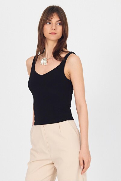 Rays Black Thick Strap V-Neck Blouse 13293