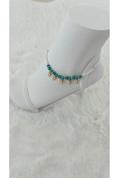 GM TAKI Gold Leaf Blue Bead Anklet