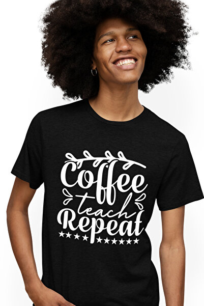 StoryGift Romania Tricou Barbati cu stelute si textul "Coffee, teach, repeat"...