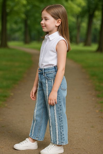 Hilal Akıncı Kids White Shirt and Jeans Pants 2 Piece Set