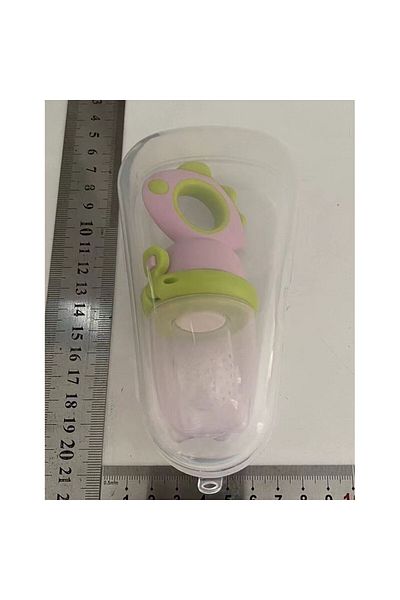 Flippy Suzeta Fruct, Silicon Food Grade, 4 Luni, Gaură 2mm, 12.4x5.1x4.7 Cm, Roz/verde