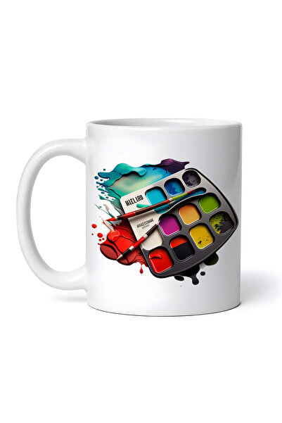 OEM Εξατομικευμένη λευκή κούπα, παλέτα ζωγραφικής με δύο πινέλα, INOVATIX®. 3...