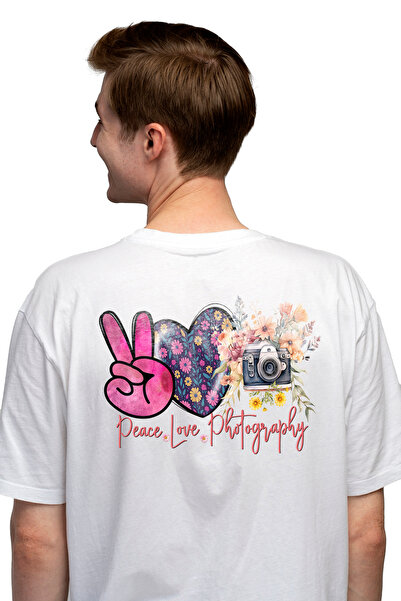 StoryGift Romania Tricou Barbati cu mesajul "Peace, love, photography", ilust...