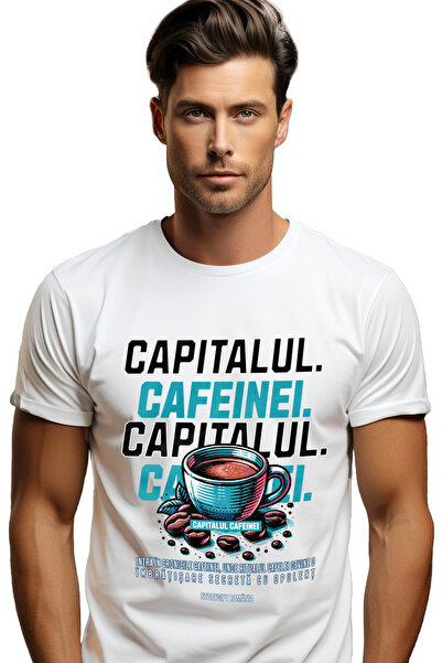StoryGift Romania Tricou bărbătesc The Capital Of Caffeine Albastru Cafea Cup...
