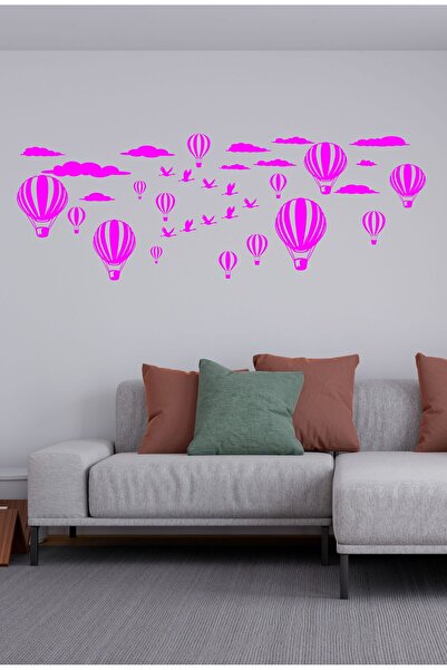TRC TRAFİK Αυτοκόλλητο διακόσμησης τοίχου με μπαλόνια και πουλιά που πετούν προς την ελευθερία (ροζ)