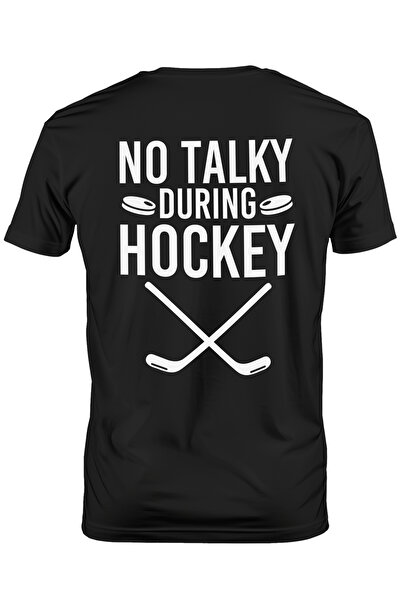 StoryGift Romania Tricou bărbătesc cu 2 bețe și textul „interzisă vorbirea în timpul hocheiului” - Interzisă vorbirea în timpul meciului de hochei