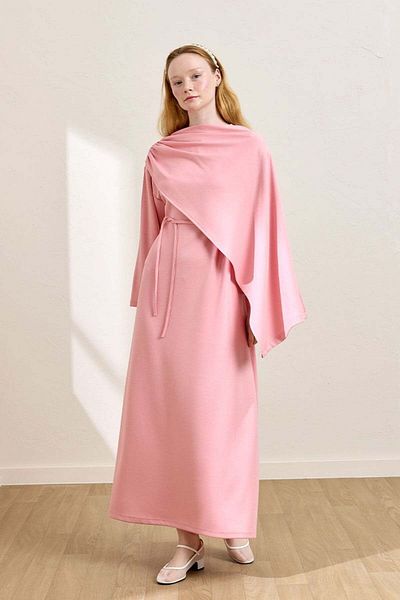 Ceylan Otantik Pink Shawl Collar Dress