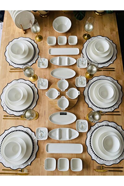 ACAR Casa De Bella Beyaz Porselen 87 Parça 12 Kişilik Yemek ve Kahvaltı Takımı