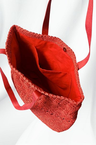 Uretti - Hüsniye 8494 1360 Hand Knitted Red Paper Rope Women's Shoulder Bag