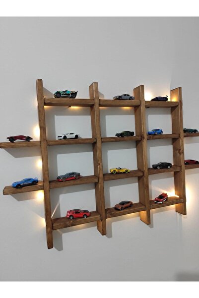 ViraHome Doğal Ahşap Çoklu Dekoratif Raf Oyuncak Araba Rafı Koleksiyon Rafı D...