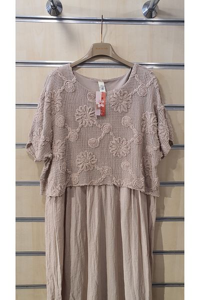 Park Moda Italian Dress Mesh Detailed Floral Motif Cotton Dress