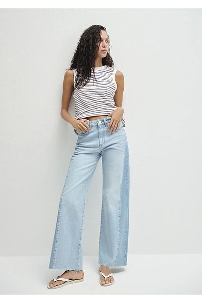 Mavi Malibu Blocking Denim Jean Pants Wide Leg High Waist Wide Leg 1010152-88986