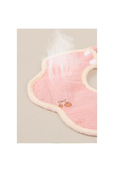 Flippy Bavetă Bebe Floare, Bumbac, 0–12 Luni, Impermeabilă, Capse, Model Cireșe, 26x29 cm, Roz