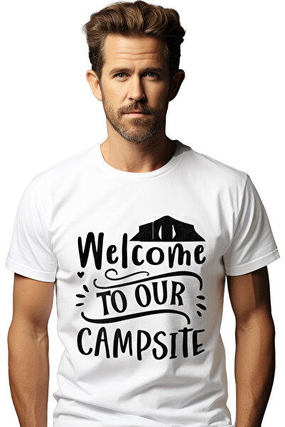 StoryGift Romania Men's T-shirt With Welcome Message To Our Camp Site - Natur...