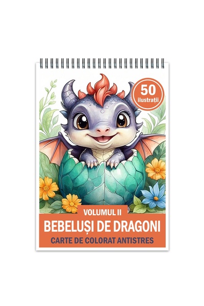 Legendary Gifts Carte de colorat antistres, 50 de ilustrații cu pui de dragon - Volumul II, Format: A4,