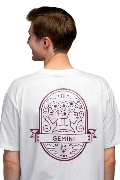 StoryGift Romania Tricou bărbătesc cu semnul zodiacal Gemeni, fețe spate în s...