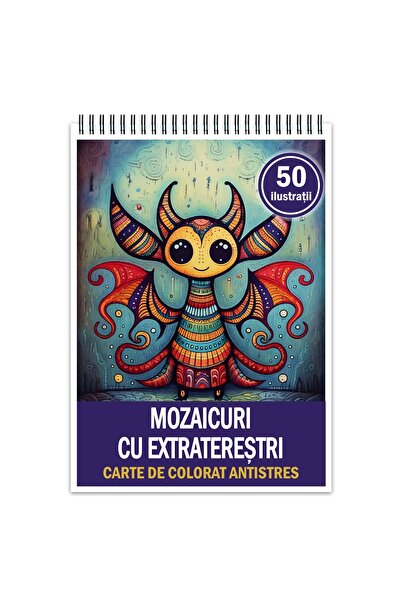 Legendary Gifts Carte de colorat antistres, 50 de ilustrații mozaicate cu extratereștri, format A4