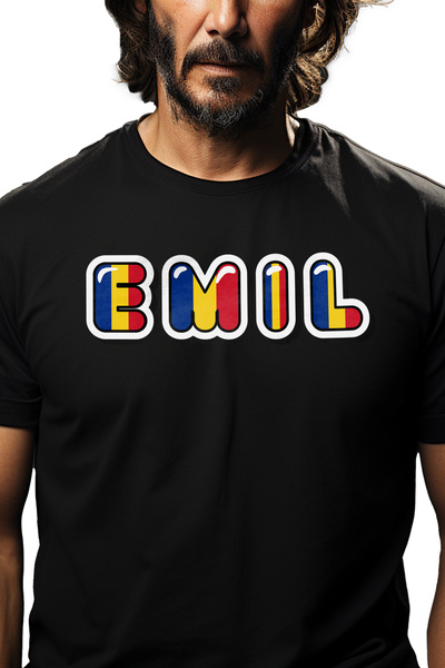 StoryGift Romania Tricou Barbati Cu Numele Emil, Romania, Suporter, Steagul R...