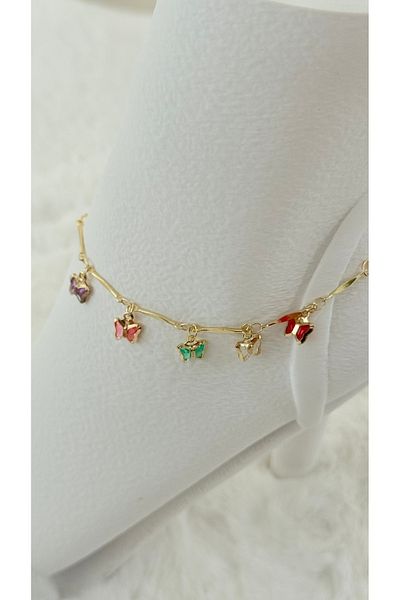 GM TAKI Colorful Butterfly Figured Gold Chain Women's Anklet