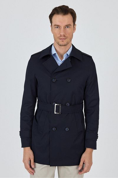 İmza Dark Navy Mono Collar Plain Classic Slim Fit Top Coat 1006250105