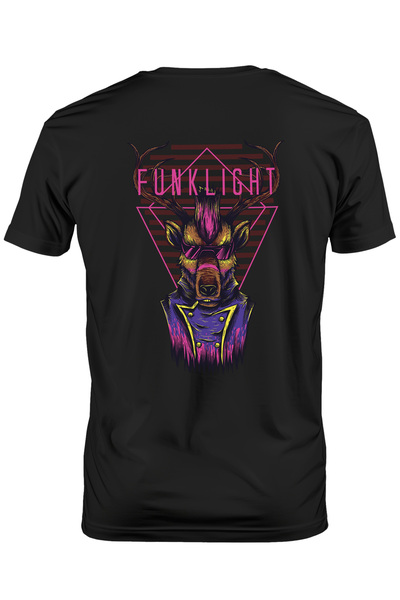 StoryGift Romania Men's T-shirt With Portrait Of Deer With Sunglasses And Elegant Purple Suit, Text In English Stg