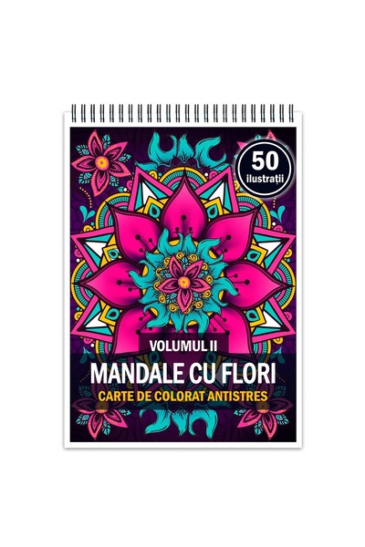 Legendary Gifts Carte de colorat antistres, 50 de ilustrații cu mandale și flori - Volumul II, Format: A4,