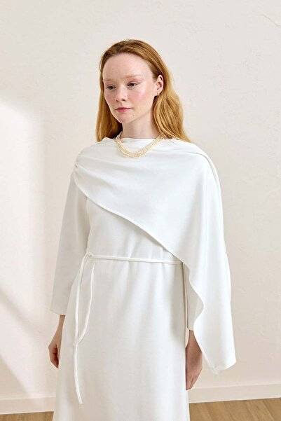 Ceylan Otantik White Shawl Collar Dress