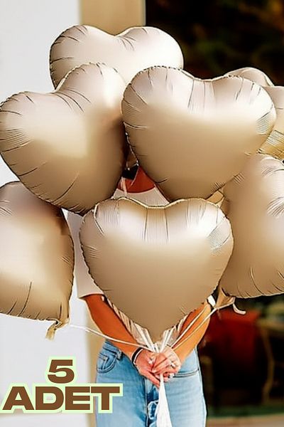 Baloncu Dede Beige Heart Foil Balloon 5 Pieces Helium Compatible Balloon Lover and Special Day Balloon