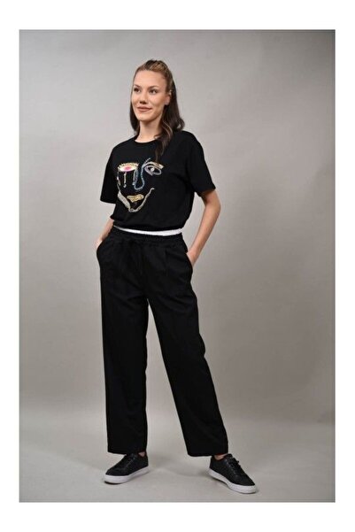 FASHIONLAND PANTALONI CU TALIE COMBINATA FORANO TALIE UNICA Negru