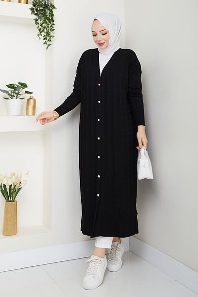 Pamuk Butik Women's Crowbar Patterned Mercerized Knitwear Cardigan