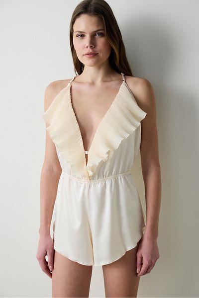 Penti Satin Flounce Rose Teddy Creme Bodysuit