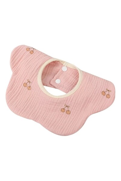 Flippy Bavetă Bebe Floare, Bumbac, 0–12 Luni, Impermeabilă, Capse, Model Cireșe, 26x29 cm, Roz