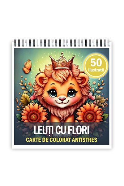 Legendary Gifts Carte de colorat pentru relaxare și antistres, 50 de ilustrații cu lei și flori, format: 21x21cm