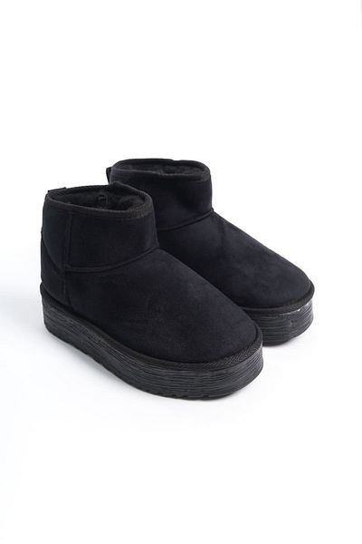 Zerenyus Κοντές γυναικείες μπότες Amelia Laceless Thick Sole με Γούνα Εσωτερικά - Suede Black