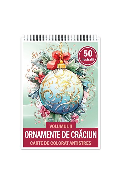 Legendary Gifts Carte de colorat antistres, 50 de ilustrații cu ornamente de Crăciun - Volumul II, Format: A4,