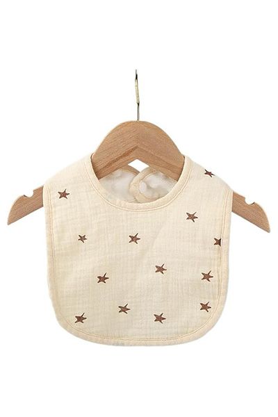Flippy Bavetă Bebe U-shape, Bumbac, 0–12 Luni, Impermeabilă, Capse, Model Stele, 21x30 Cm, Crem