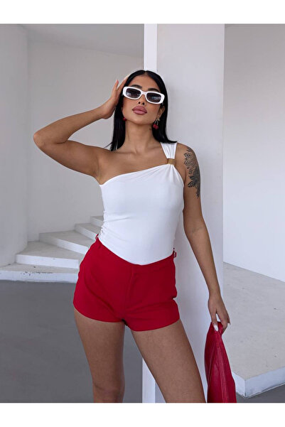 Caddebostan Moda Bluză elegantă pentru femei, cu un singur umăr, cu accesorii...