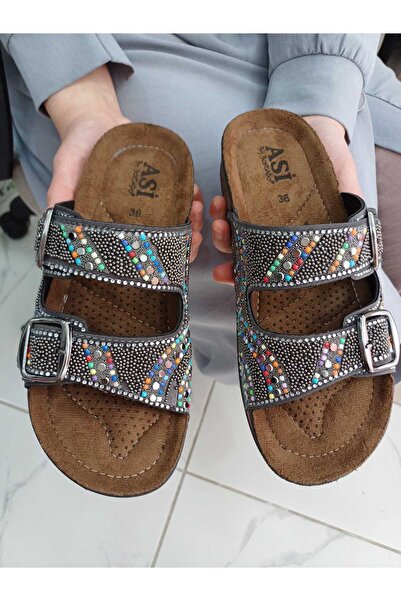 soElite Orthopedic Sole Stone Bead Embroidered Double Buckle Sea Pool Beach Daily Women's Slippers