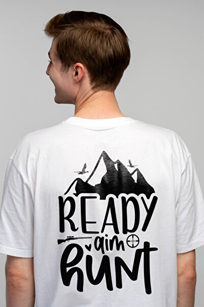 StoryGift Romania Tricou bărbătesc cu textul „ready, Aim, Hunt” - Get Ready, Aim, Hunt cu imprimeu pe stâlpul S
