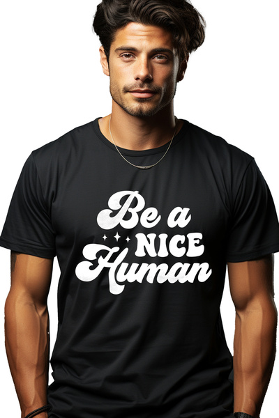 StoryGift Romania Tricou bărbătesc cu textul în engleză „be A Nice Human” - B...